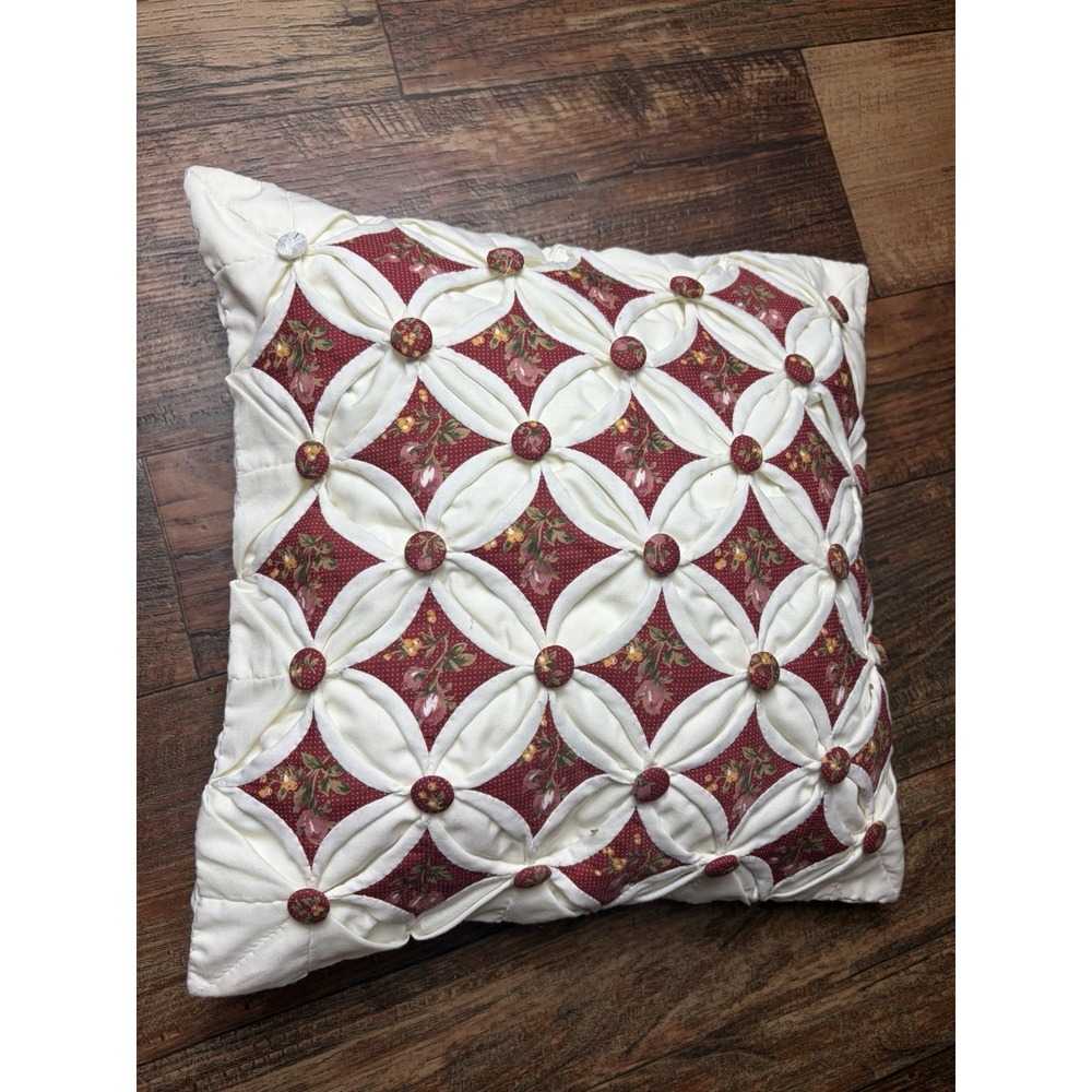 Cathedral Window Quilt Pillow Cottagecore Ruffled Country Farmhouse 13x13